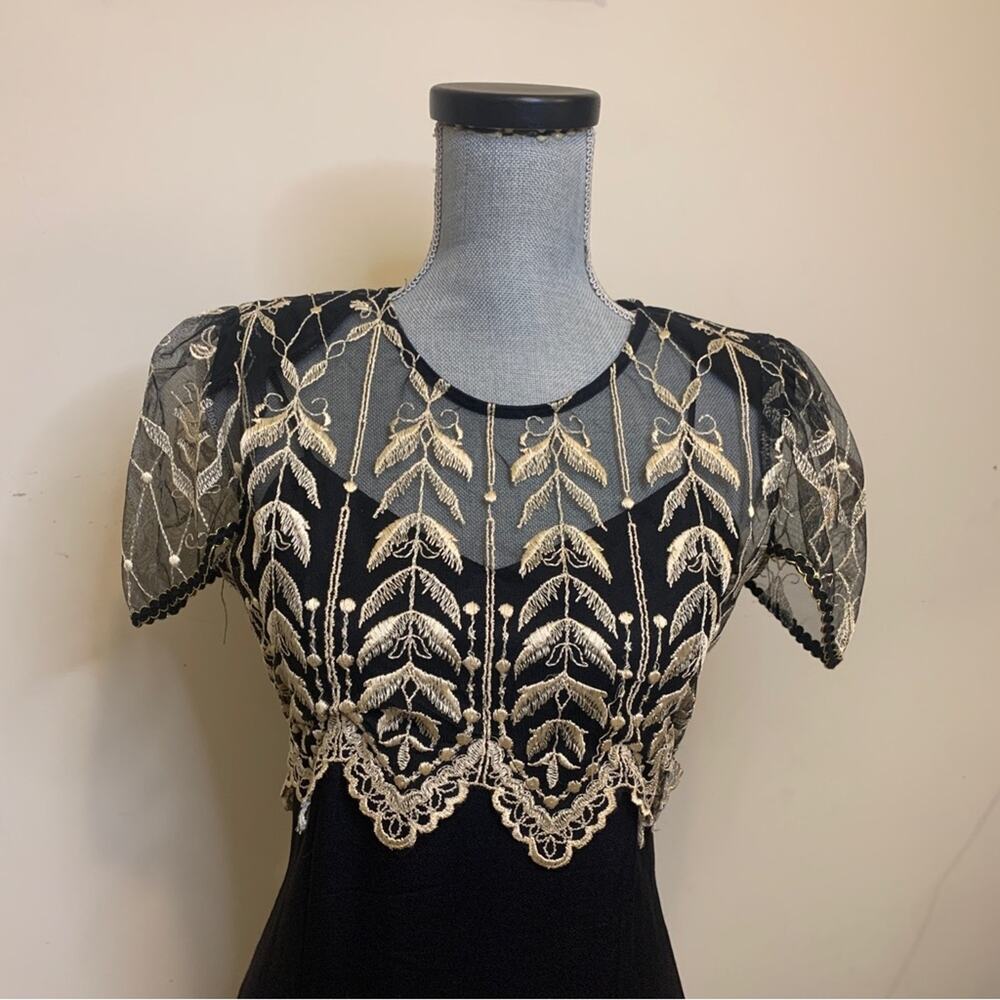 Vintage Coty Gothic Victorian Evening Dress Small Women's Lace 80s - Picture 10 of 11
